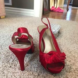Red Sling Back Knot Heels